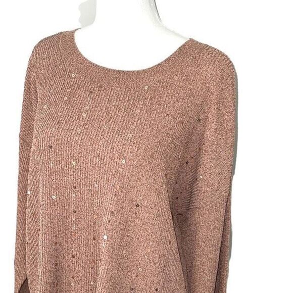 Alfani Womens Metallic Sweater Crew Neck Sequins Long Sleeve Ribbed Pink Large - Picture 2 of 7